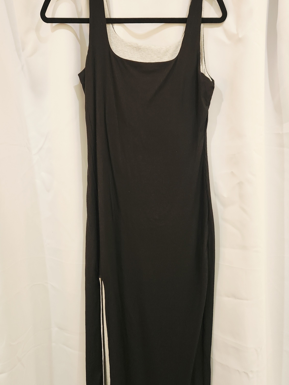 Reversible Sleek Black/Gray Maxi Tank Dress with Side Slit - Two Dresses In One